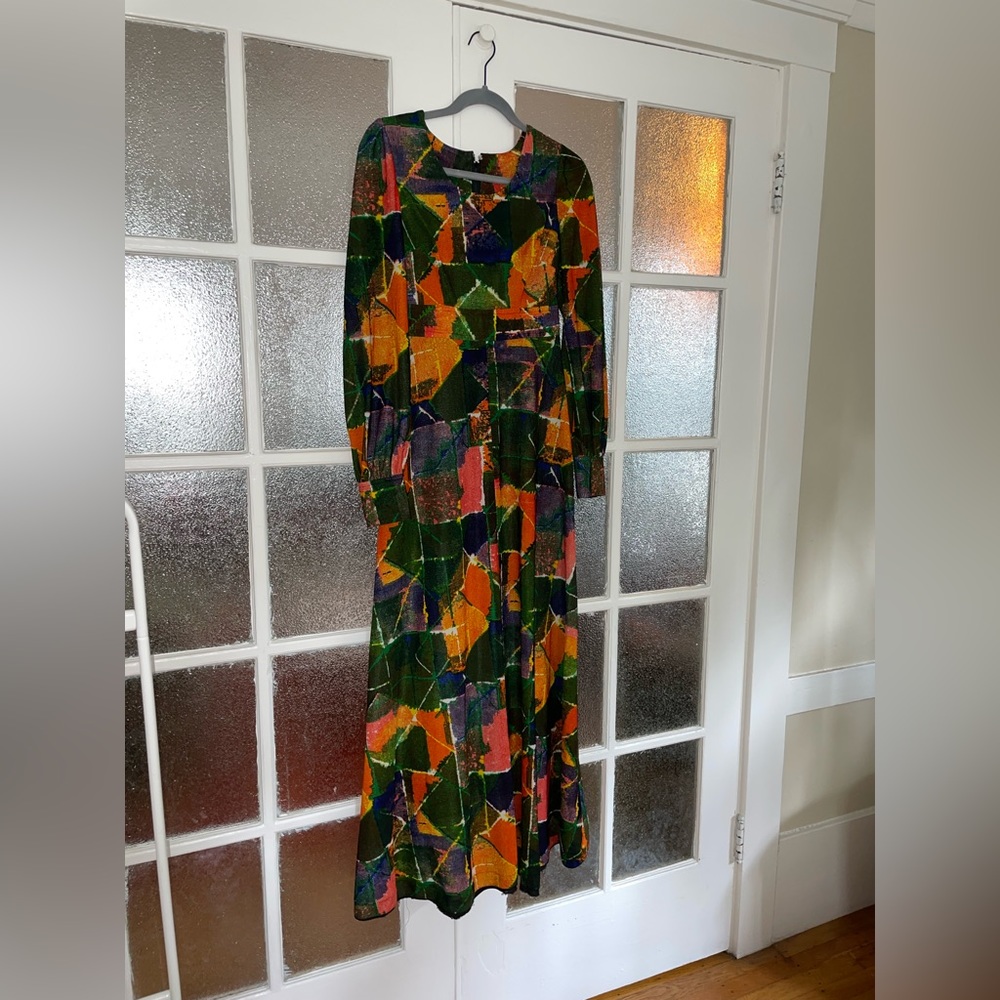 Vintage Maxi Long Sleeve Geometric Patterned Dress
